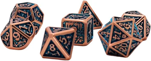 Miniatura 18 de Juego de dados de metal con escamas de dragón en color negro con caja de exhibición, perfecto para juegos, equilibrio adecuado y distribución