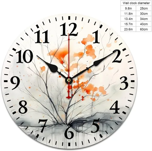 Miniatura 2 de Otoño naranja gris acuarela simple moderno árbol de otoño reloj de pared de madera Acción de Gracias o Halloween cuarzo madera sin tictac sala