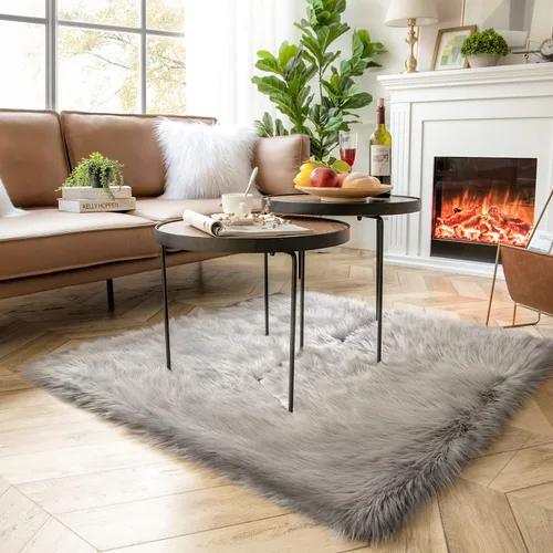 Miniatura 162 de Ashler Home Deco - Tapete de pelo sintético de oveja, mullido, suave, de 2 x 3 pies, lavable a máquina, dormitorio, habitación de los niños, sala