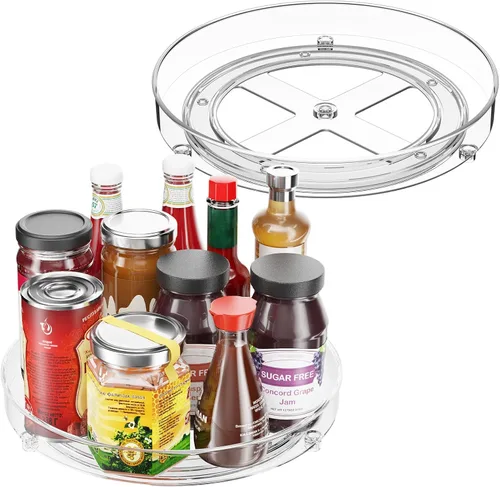 Optish Paquete de 4 organizadores Lazy Susan, tocadiscos Lazy Susan de 9.5 pulgadas para gabinete, organizador de refrigerador para organizadores y