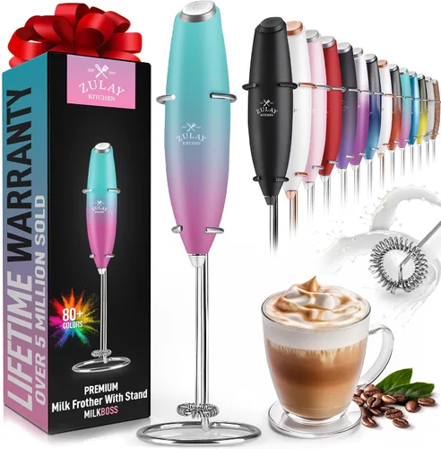 Miniatura 491 de Zulay Milk Boss Espumador de leche potente manual, hace espuma para latte, batidor para mezclar bebidas, café, miniespumador para capuchino, frappé