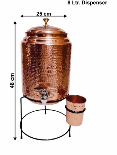 Miniatura 2 de Dispensador de agua martillada de cobre de 8 litros con 1 vaso de 10.1 fl oz cada uno y con soporte para cocina, dispensador de agua, dispensador