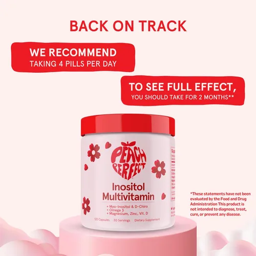 Miniatura 7 de Peach Perfect Inositol Multivitamínico – Mezcla de mio-inositol y D-Chiro 40:1, Omega-3, Vitamina D3, Magnesio, Zinc – Apoya la salud de la mujer