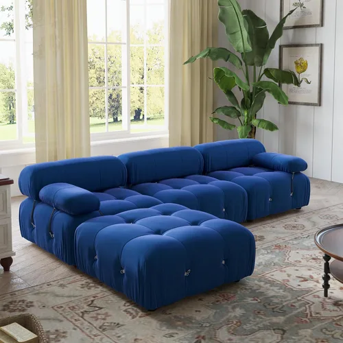 Miniatura 3 de WJShome - Sofá seccional modular con otomano, sofá convertible de 103.95 pulgadas con chaise reversible, sofá minimalista en forma de L de Azul