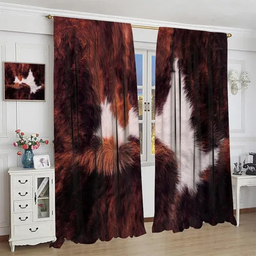 Miniatura 4 de Cortinas con estampado de piel de vaca, cortinas de piel de granja occidental, cortinas rústicas de granja de vaca marrón y blanca para niños, Piel