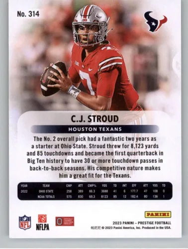Miniatura 2 de 2023 Panini Prestige #314 C.J. Stroud NM-MT RC Rookie Houston Texans Football Trading Card