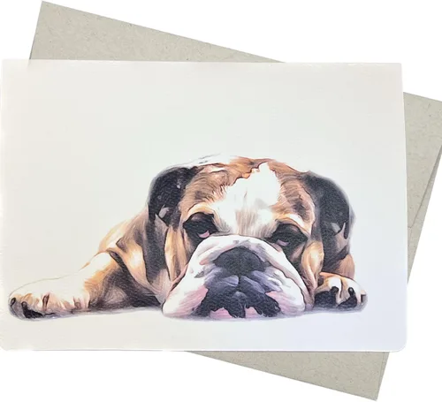 Tarjeta de cumpleaños de Bulldog inglés, tarjeta de agradecimiento de bulldog Engilsh (5 x 7 pulgadas, interior en blanco) para todas las ocasiones