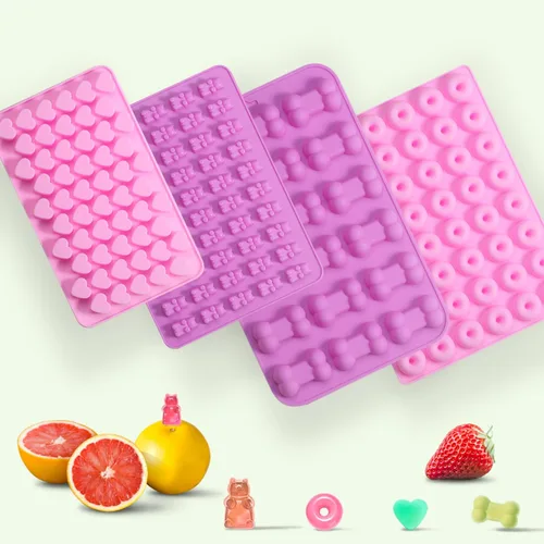 Miniatura 7 de Moldes de caramelo de gomita, 4 moldes de silicona para chocolate con 4 cuentagotas, moldes antiadherentes para caramelos, ganache, cubitos