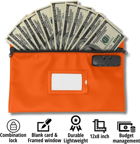 Miniatura 2 de Bolsa de dinero con candado 12 x 8 pulgadas Cuero sintético duradero para dinero en efectivo monedero monedero monedero bolsa con cremallera
