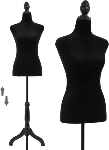 Base de trípode de madera, maniquí femenino, forma de torso de 50 a 63 pulgadas para mujeres de exhibición, altura ajustable para coser, cuerpo de