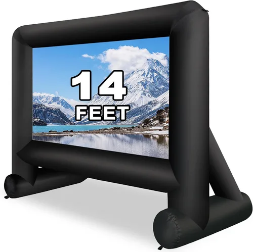 GZKYYLEGS Pantalla de proyector inflable de 14 pies, pantalla de cine inflable para exteriores con soplador de aire y bolsa de almacenamiento, fácil