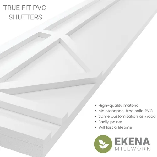 Miniatura 9 de Ekena Millwork TFP001BG12X065SM - Contraventanas fijas True Fit PVC Bungalow (por par, herrajes no incluidos), 12 pulgadas de ancho x 65 pulgadas
