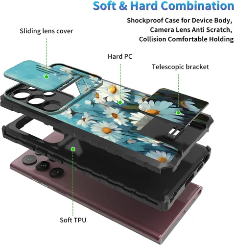 Miniatura 79 de Funda para Samsung Galaxy S22 Ultra 5G, Galaxy S22 Ultra con cubierta de cámara deslizante, funda resistente de doble capa con función atril Black