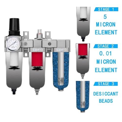 Miniatura 5 de NANPU 1/2" NPT Sistema de secado de aire de grado industrial de 3 etapas - Filtro de partículas, filtro coalescente, secador desecante y regulador