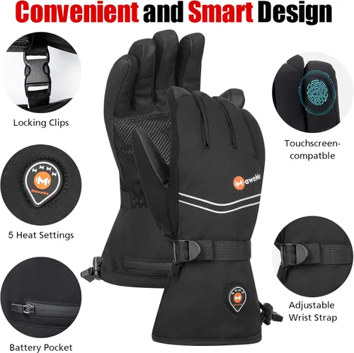 Miniatura 4 de Guantes térmicos recargables para hombres y mujeres, guantes térmicos eléctricos de 7.4 V, guantes de esquí impermeables y resistentes al viento
