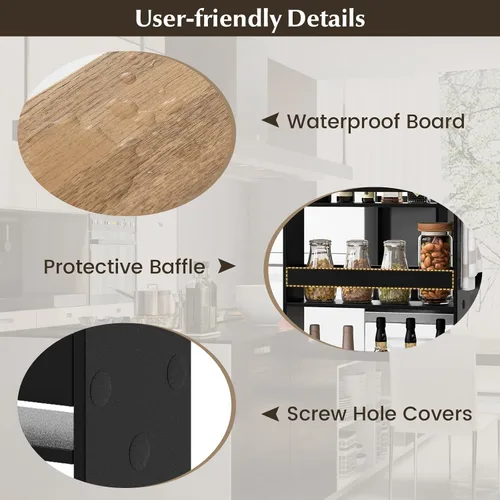 Miniatura 7 de LOKO Carrito de almacenamiento delgado, carrito rodante de 4 niveles con asa y parte superior de madera para cocina, baño, lavandería, sala de negro
