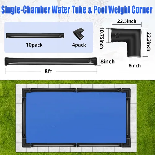 Miniatura 6 de 10 paquetes de bolsas de agua para piscina de 0.6 mm de espesor con pesas para cubierta de piscina en las esquinas, tubos de agua para piscina