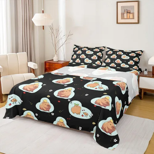 Miniatura 21 de Capybara - Juego de sábanas de regalo tamaño individual, juego de sábanas de decoración de animales kawaii Capybara para decoración de habitación
