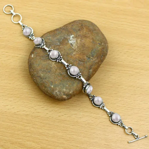 Miniatura 17 de Round Shape Natural & Synthetic Gemstones Silver Plated Bracelets for Women - Vintage Bohemian Style Handmade Birthstone Adjustable Link Bracelet