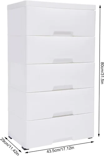 Miniatura 3 de Cajones de 5 capas con cerradura, cajonera con rueda universal desmontable, cómoda de almacenamiento de polipropileno para armario, dormitorio