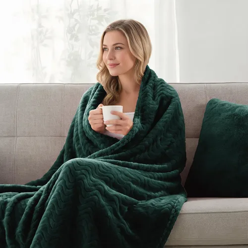 Miniatura 3 de Exclusivo Mezcla - Manta individual para cama, mantas de forro polar ligeras y acogedoras con textura ondulada decorativa, adecuadas para el Verde