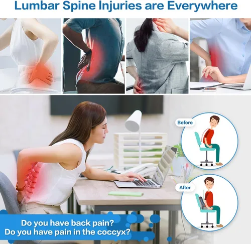 Miniatura 3 de Juego de cojín de asiento y almohada de apoyo lumbar para silla de oficina y molestias en el coxis con almohada de apoyo lumbar y cojín de asiento