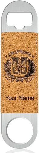 Miniatura 6 de LaserGram Abrebotellas, escudo de armas República Dominicana, grabado personalizado incluido (cuero sintético, negro y dorado)