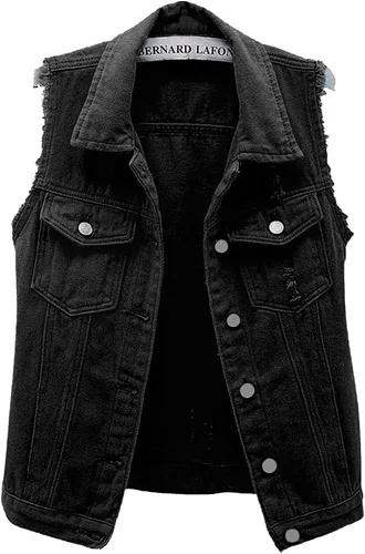 ebossy Chaleco de mezclilla desgastado sin mangas para mujer, color caramelo, Azul