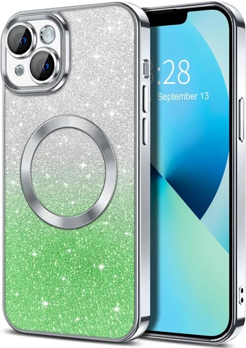 Miniatura 161 de Hython Funda para iPhone 13 Pro transparente con purpurina magnética [compatible con MagSafe] Protector completo de lente de cámara delgado