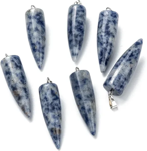 Miniatura 18 de Colgantes de piedras preciosas naturales en forma de bala, hallazgos de latón de platino, colgantes de chakras puntiagudos, encanto de piedra