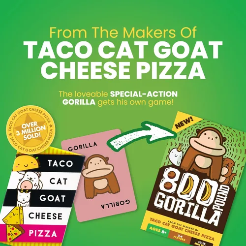 Miniatura 7 de Juego de Mesa 800 Pound Gorilla de Taco Cat Goat Cheese Pizza - Divertido Juego de Cartas Familiar para Niños y Adultos – Ideal para Noche