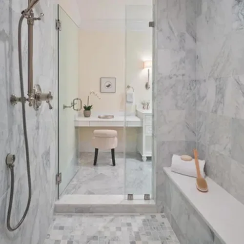 Miniatura 9 de Umbral de Mármol Artificial Súper Blanco para Bordillo de Ducha, Protector contra Salpicaduras de Tocador de Baño, Alféizar de Ventana, Transiciones