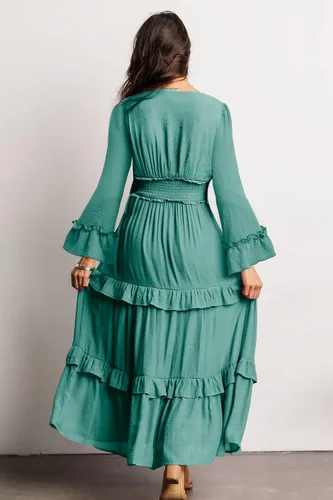 Miniatura 3 de Amegoya Vestido largo bohemio de manga larga con cuello en V para mujer, vestido largo de compromiso para invitadas de boda