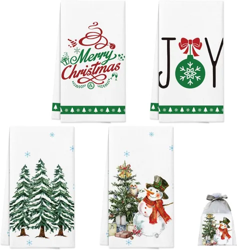 Miniatura 8 de Nialnant Juego de 4 paños de cocina de Navidad para cocina y baño, regalos de inauguración de la casa, decoración de Navidad para cocina, 16 x 23.6