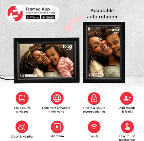 Miniatura 4 de FRAMEO - Marco de fotos digital de 10.1 pulgadas con pantalla táctil IPS de 1080 HD, almacenamiento integrado de 32 GB, montaje en pared, marco