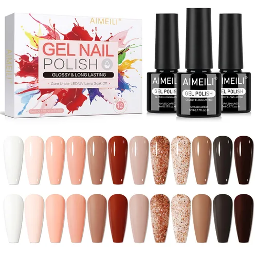 Miniatura 9 de AIMEILI Juego de esmaltes de uñas de gel nude – 12 colores sin hema, gelatina neutra, rosa, blanco lechoso, efecto transparente, manicura
