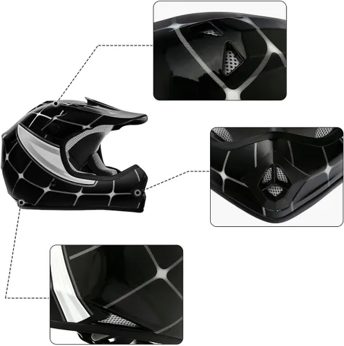 Miniatura 8 de TCT-MOTORPARTS DOT - Casco de motocross para niños y jóvenes, casco de cara completa para motocross, ATV, todoterreno, casco de cuatro ruedas, araña