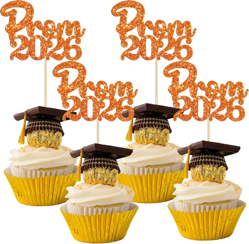 Miniatura 10 de Gyufise 24 piezas de decoración para cupcakes con purpurina para graduación 2026, decoración de pasteles para graduación 2026, decoración de Negro