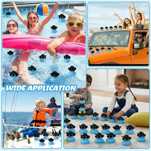 Miniatura 4 de Sotiff Juego de 48 juegos de patos chirriantes de goma para fiesta de automóvil, decoración de tablero con minicelle, sombrero y gafas de sol