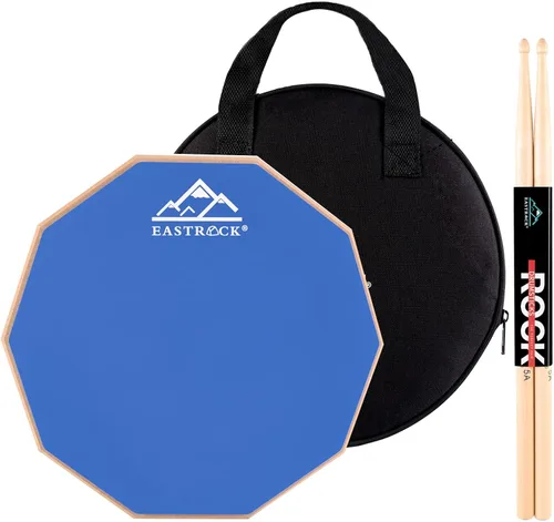 Miniatura 12 de EASTROCK Almohadilla de práctica para tambor, de 12 pulgadas de doble cara, almohadilla de tambor silenciosa de goma, tambor mudo con baquetas y Gris
