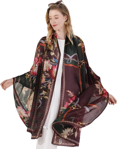 DANA XU 100% Mulberry Silk Pashmina Summer Scarf Extra Large Shawls And Wraps For Evening Dress Women Travel Floral Blanket