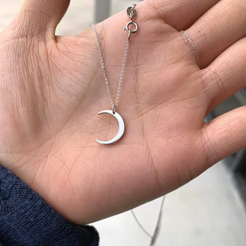 Miniatura 4 de Adabele 1pc Authentic Sterling Silver Cute Crescent Moon Bar Tube Pendant Necklace Layering Jewelry Hypoallergenic Nickel Free Women Girl Birthday