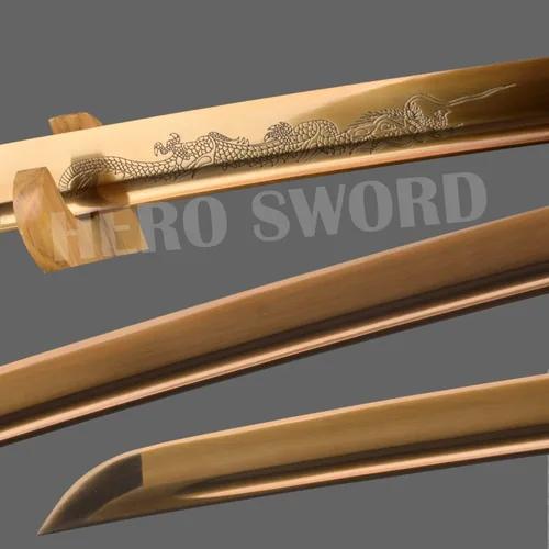 Miniatura 5 de Espada samurái japonesa hecha a mano con hoja de oro, grabado a mano, Katana de dragón dorado, espiga completa, afilada, puede cortar árboles