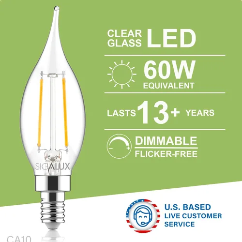 Miniatura 2 de Sigalux Bombilla LED E12 con base de candelabro de 60 W, bombillas LED regulables, bombillas LED con punta de llama, 4.5 W, 500 lm, 2700 K, blanco