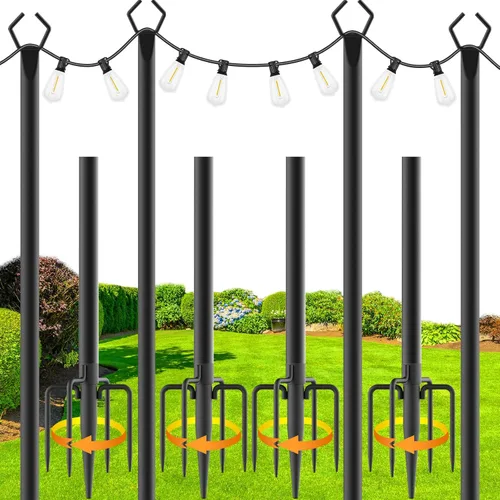 Miniatura 12 de zoegi Paquete de 2 postes de luz de 10 pies, postes de luz para luces exteriores con tenedor, soportes de luces colgantes para exteriores, soporte