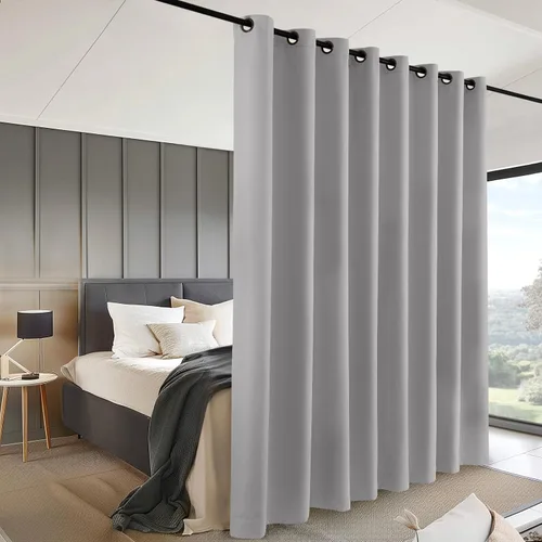 INOVADAY Cortina divisora de habitación para puerta corrediza de cristal, divisor de pared de privacidad para partición de dormitorio, cortinas Gris