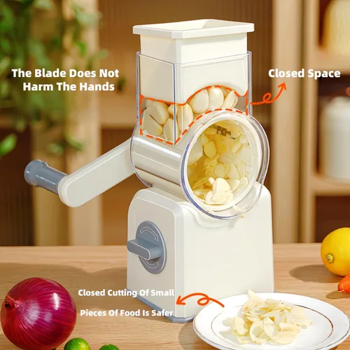 Miniatura 5 de Rallador rotativo de queso con asa, trituradora de queso de cuchillas inoxidables reemplazables, cortador de verduras de queso multifuncional