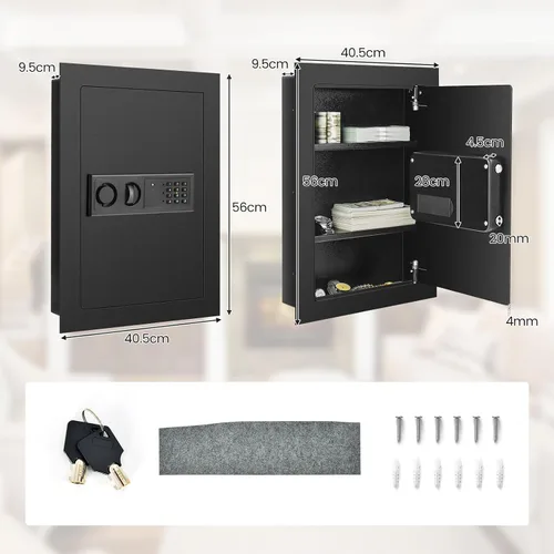 Miniatura 9 de S AFSTAR Caja fuerte de pared, caja de seguridad digital electrónica con teclado y 2 llaves de emergencia, estante extraíble y luces LED, caja