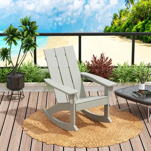 Miniatura 31 de WO Home Furniture Silla Mecedora de Patio al Aire Libre Tradicional HDPE Resistente a los Rayos UV (Negro)