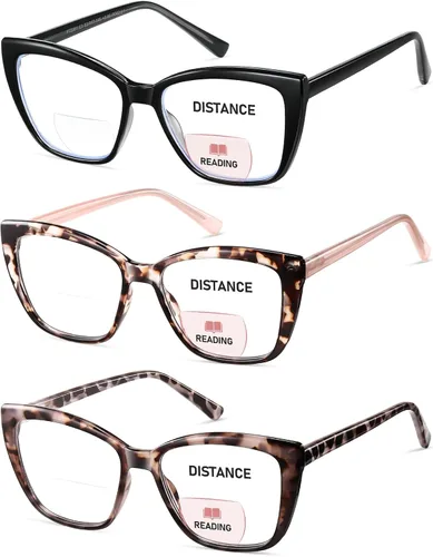 Miniatura 10 de Gafas de lectura bifocales para mujer, ojo de gato, de gran tamaño, bloqueo de luz azul, para lectores de computadora, gafas de diseñador Bifocal